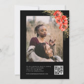 赤い黒の金ゴールドポピー花QRコードフォト結婚ズ 招待状 (裏面)