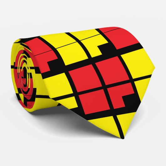 赤い黒の黄色い正方形の幾何学的パターン ネクタイ (ロール)