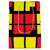 赤い黒の黄色い正方形の幾何学的パターン ミディアムペーパーバッグ (裏面)