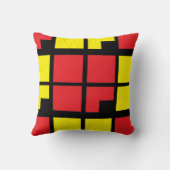 赤い黒の黄色の正方形の幾何学的 クッション (裏面)