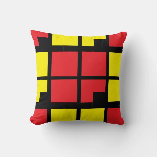 赤い黒の黄色の正方形の幾何学的 クッション (正面)