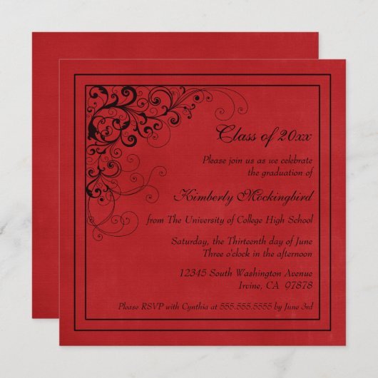 赤い黒は発表卒業パーティーの渦巻きます 招待状 (正面/裏面)