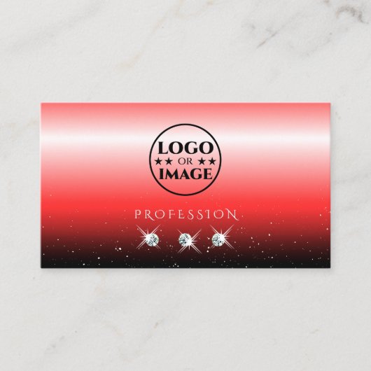 赤い黒エレガントグラデーション輝く宝石ロゴの追加 名刺 (正面)