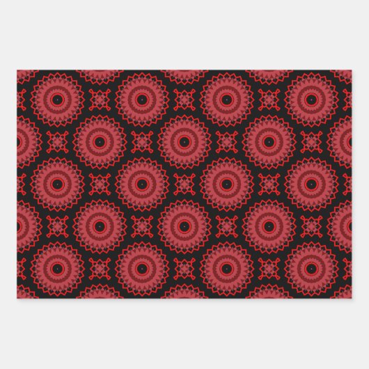 赤い黒ピンクのエスニック部族の幾何学的パターン ラッピングペーパーシート (正面3)