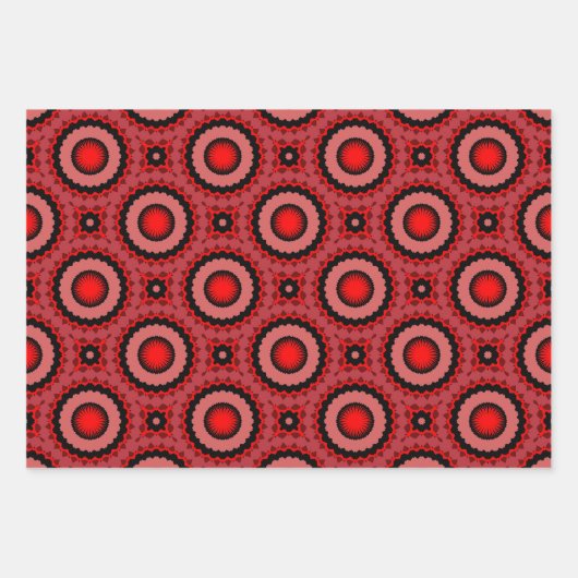 赤い黒ピンクのエスニック部族の幾何学的パターン ラッピングペーパーシート (正面2)