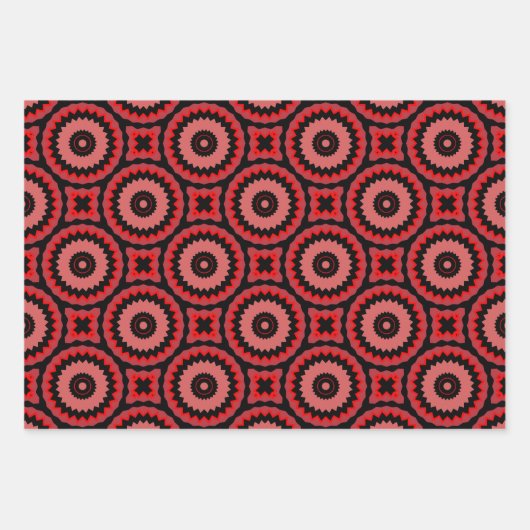 赤い黒ピンクのエスニック部族の幾何学的パターン ラッピングペーパーシート (正面)