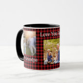 赤い黒モダン水牛のプレイドチェック写真コラージュ マグカップ (正面左)