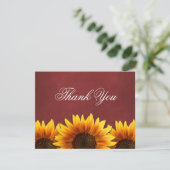 赤い黒板のヒマワリの結婚式のサンキューカード サンキューカード (スタンド正面)