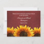 赤い黒板のヒマワリの結婚式のサンキューカード サンキューカード (裏面)