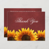 赤い黒板のヒマワリの結婚式のサンキューカード サンキューカード (正面/裏面)