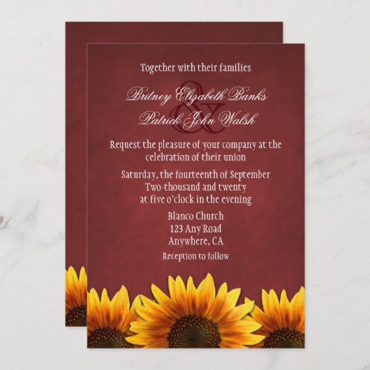 赤い黒板ひまわり結婚式招待状 招待状 (正面/裏面)