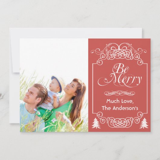 赤い黒板タイポグラフィメリークリスマスフォト シーズンカード (正面)