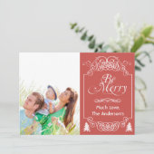 赤い黒板タイポグラフィメリークリスマスフォト シーズンカード (スタンド正面)