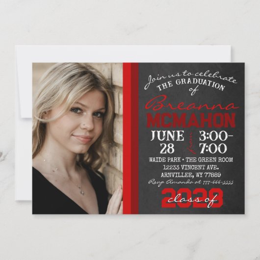 赤い黒板卒業写真 招待状 (正面)