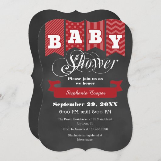 赤い黒板旗ベビーシャワー招待状 招待状 (正面/裏面)