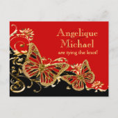 赤い黒結婚色の金ゴールドの「日付を保存」 案内ポストカード (正面)