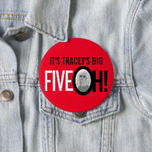 赤い黒50th FIVE OH!写真50歳の誕生日 缶バッジ