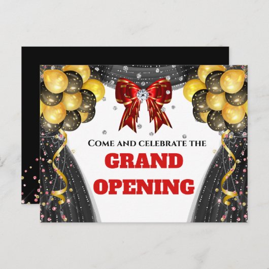 赤い黒VIPバルーンを開くビジネス金ゴールド 案内ポストカード (正面/裏面)