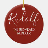 赤い鼻のトナカイが雪で赤くルドルフを形成する セラミックオーナメント (裏面)
