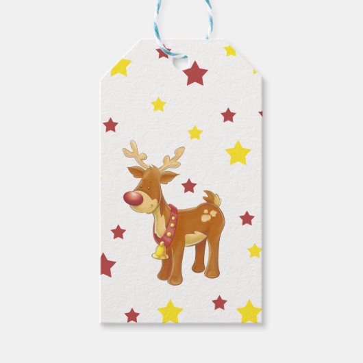 赤い鼻のトナカイのクリスマスの星ルドルフ ギフトタグ (正面)