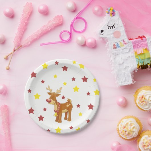 赤い鼻のトナカイのクリスマスの星ルドルフ ペーパープレート (パーティー)