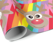 赤い鼻のトナカイのクリスマスレインボー ラッピングペーパー (ロールコーナー)
