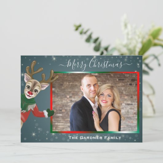 赤い鼻のトナカイのクリスマス写真ルドルフ シーズンカード (スタンド正面)