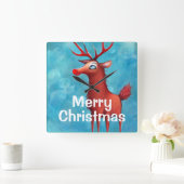 赤い鼻のトナカイのルドルフ スクエア壁時計 (ホーム)