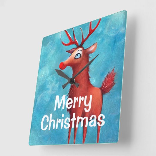 赤い鼻のトナカイのルドルフ スクエア壁時計 (傾斜)