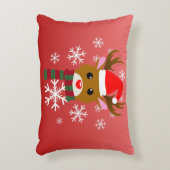赤い鼻のトナカイの白いクリスマスルドルフ アクセントクッション (正面(垂直))
