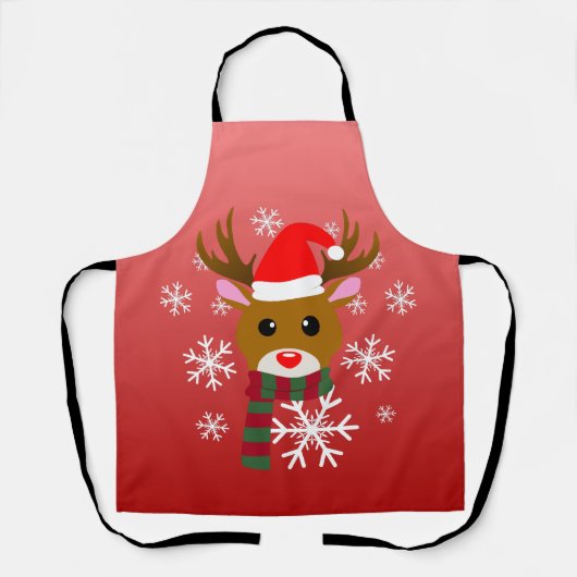 赤い鼻のトナカイの白いクリスマスルドルフ エプロン (正面)