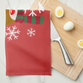 赤い鼻のトナカイの白いクリスマスルドルフ キッチンタオル (四つ折り)