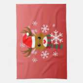 赤い鼻のトナカイの白いクリスマスルドルフ キッチンタオル (縦)