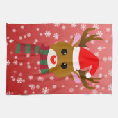 赤い鼻のトナカイの白いクリスマスルドルフ キッチンタオル (横)