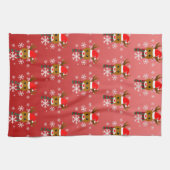 赤い鼻のトナカイの白いクリスマスルドルフ キッチンタオル (横)