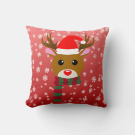 赤い鼻のトナカイの白いクリスマスルドルフ クッション
