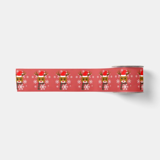 赤い鼻のトナカイの白いクリスマスルドルフ サテンリボン (正面)