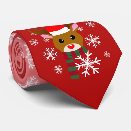 赤い鼻のトナカイの白いクリスマスルドルフ ネクタイ (ロール)