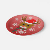 赤い鼻のトナカイの白いクリスマスルドルフ ペーパープレート (アングル)