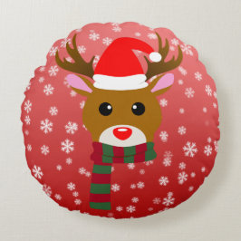 赤い鼻のトナカイの白いクリスマスルドルフ ラウンドクッション