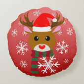 赤い鼻のトナカイの白いクリスマスルドルフ ラウンドクッション (裏面)