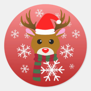 赤い鼻のトナカイの白いクリスマスルドルフ ラウンドシール