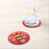 赤い鼻のトナカイの白いクリスマスルドルフ ラウンドペーパーコースター (インサイチュ)