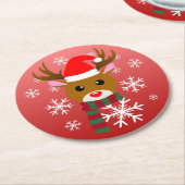 赤い鼻のトナカイの白いクリスマスルドルフ ラウンドペーパーコースター (アングル)