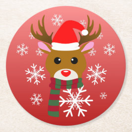 赤い鼻のトナカイの白いクリスマスルドルフ ラウンドペーパーコースター