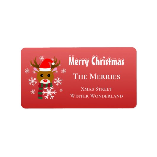 赤い鼻のトナカイの白いクリスマスルドルフ ラベル (正面)