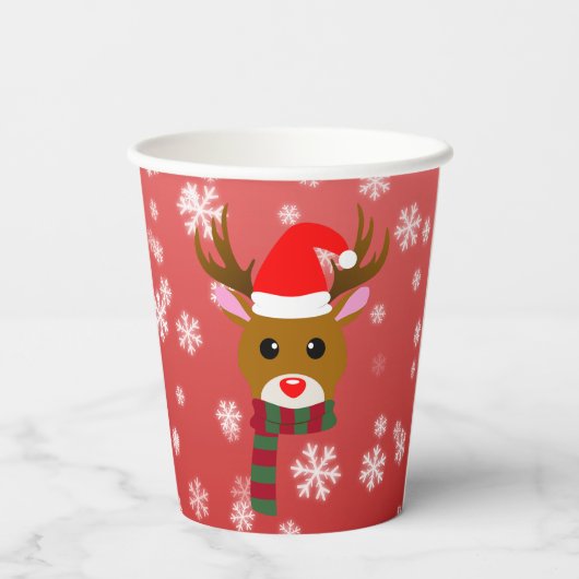 赤い鼻のトナカイの白いクリスマスルドルフ 紙コップ (裏面)