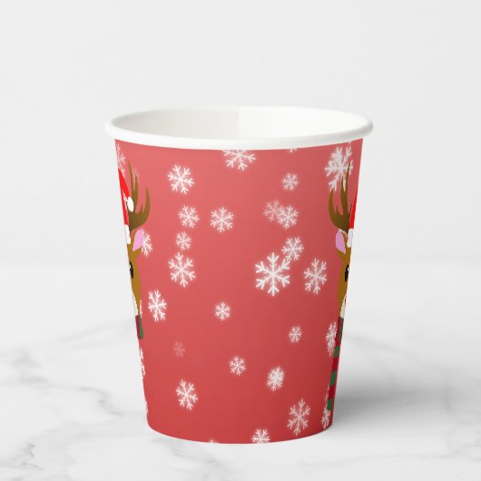 赤い鼻のトナカイの白いクリスマスルドルフ 紙コップ (左)