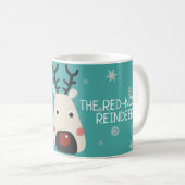 赤い鼻のトナカイの青いルドルフの雪 コーヒーマグカップ (正面右)