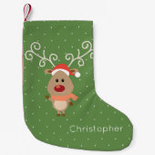 赤い鼻のトナカイ漫画かわいいルドルフ スモールクリスマスストッキング (正面)